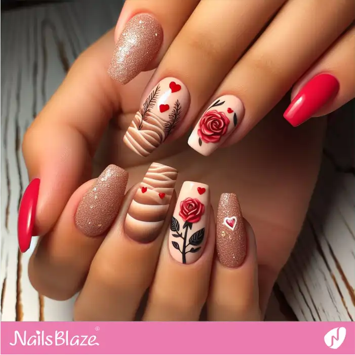 Hearts and Roses Desert Theme Nails | Valentine Nails - NB2927